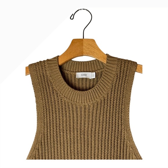 CLOSED Sweater Women XS Tan Nutmeg Cotton Ribbed Knit Sleeveless Top Preppy - Picture 4 of 11